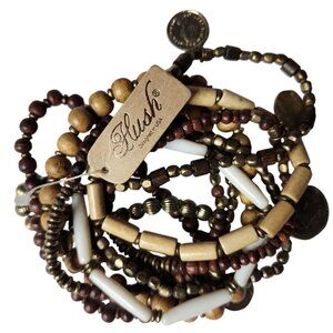 Stretch bracelets brown tan gold tone neutral womens jewelry Hush nwt